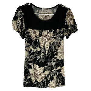 CAROL ROSE Floral Print Pullover Top, Women’s M, Black White Brown